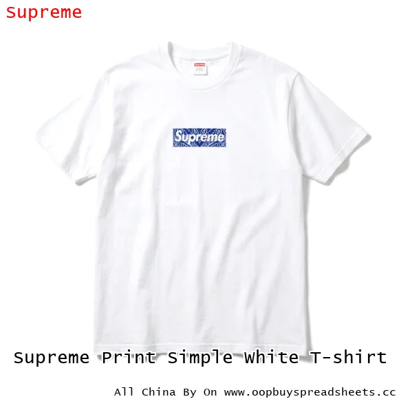 Supreme Print Simple White T-shirt