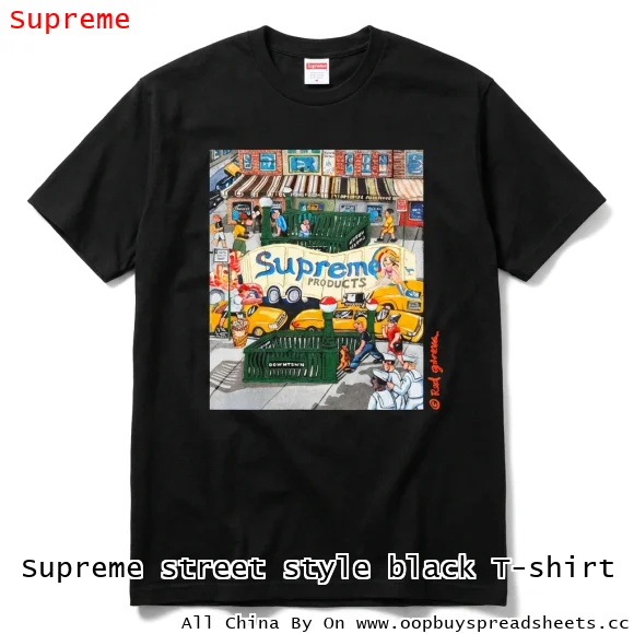 Supreme street style black T-shirt