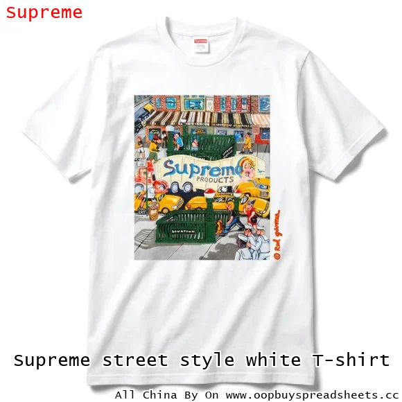 Supreme street style white T-shirt