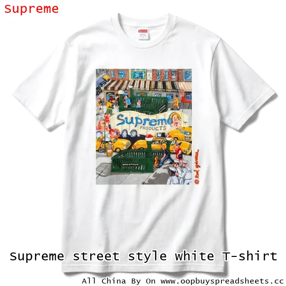 Supreme street style white T-shirt