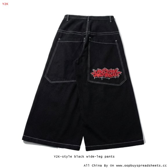 Y2K-style black wide-leg pants