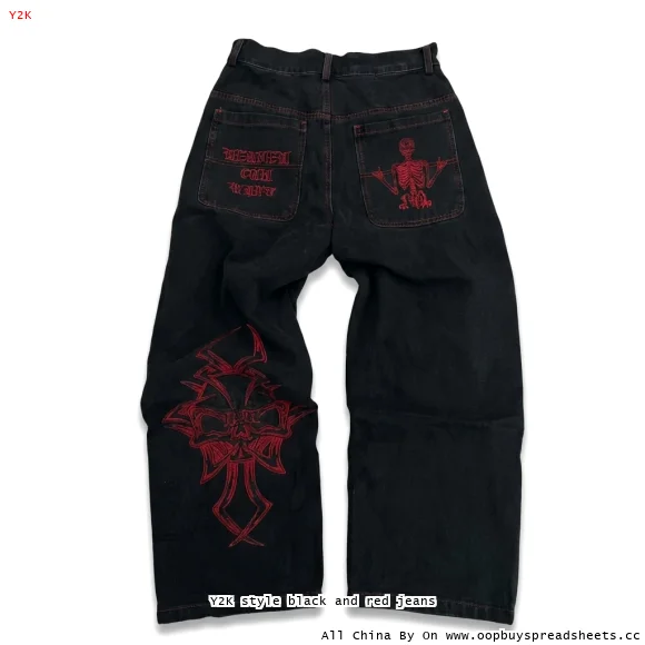 Y2K style black and red jeans