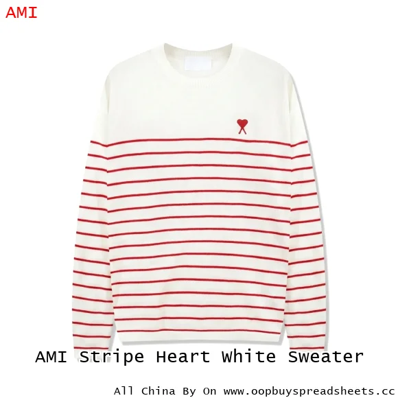 AMI Stripe Heart White Sweater