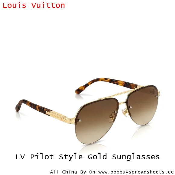 LV Pilot Style Gold Sunglasses
