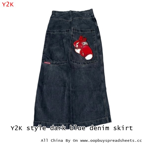 Y2K style dark blue denim skirt