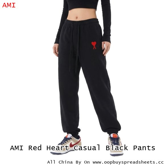 AMI Red Heart Casual Black Pants