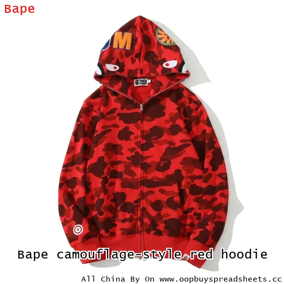 Bape camouflage-style red hoodie