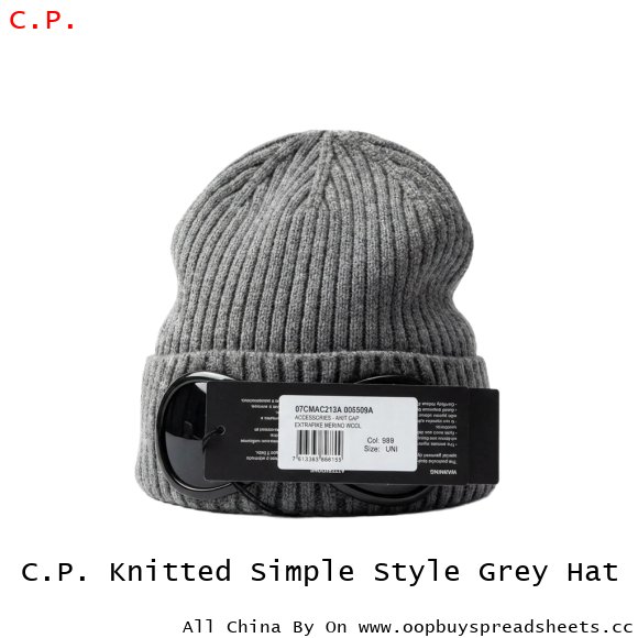 C.P. Knitted Simple Style Grey Hat