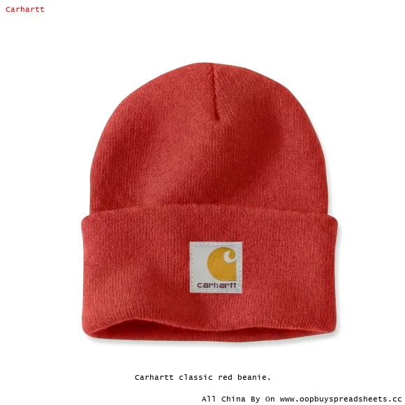 Carhartt classic red beanie.