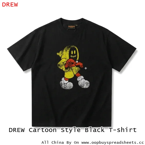 DREW Cartoon Style Black T-shirt