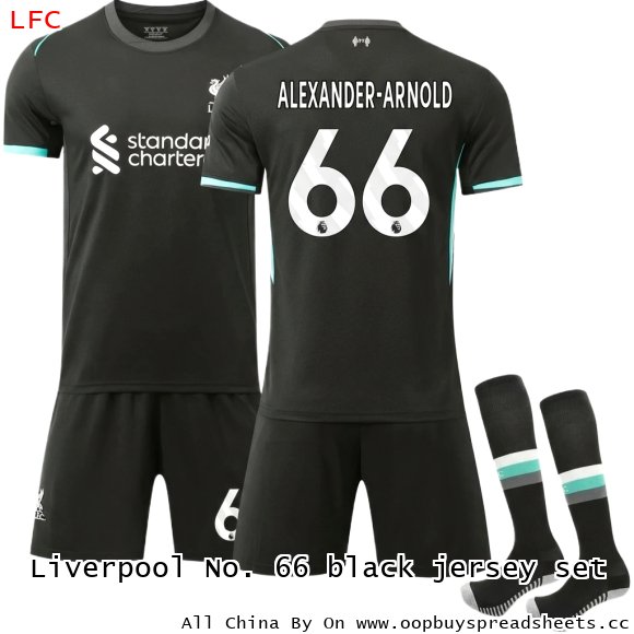 Liverpool No. 66 black jersey set