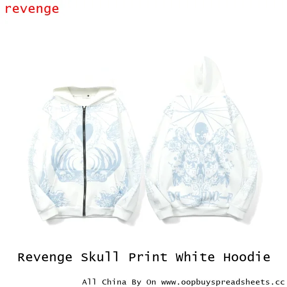 Revenge Skull Print White Hoodie