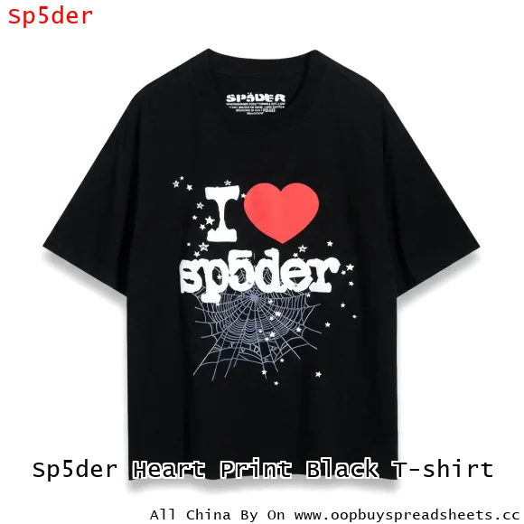 Sp5der Heart Print Black T-shirt