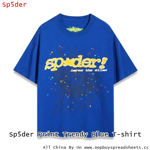 Sp5der Print Trendy Blue T-shirt