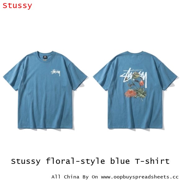 Stussy floral-style blue T-shirt