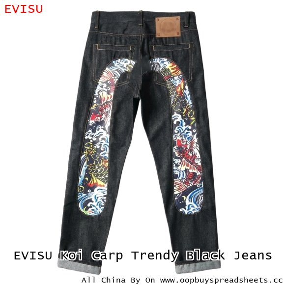 EVISU Koi Carp Trendy Black Jeans