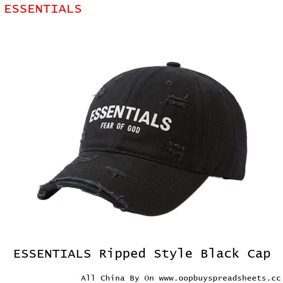 ESSENTIALS Ripped Style Black Cap