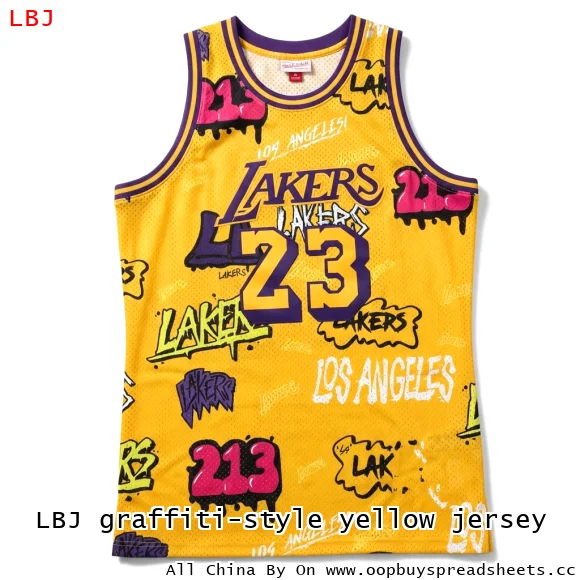 LBJ graffiti-style yellow jersey