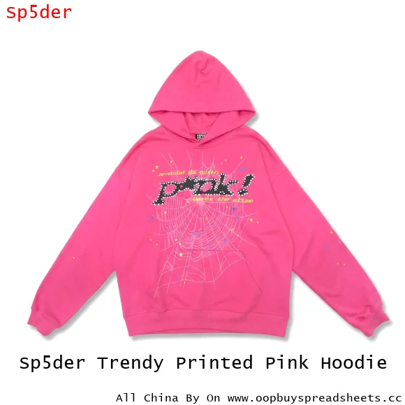 Sp5der Trendy Printed Pink Hoodie