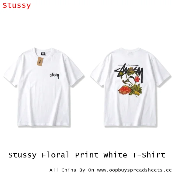 Stussy Floral Print White T-Shirt