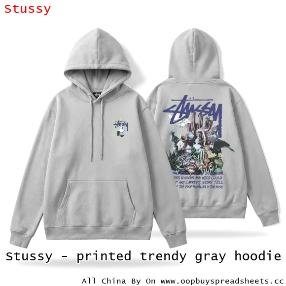 Stussy - printed trendy gray hoodie