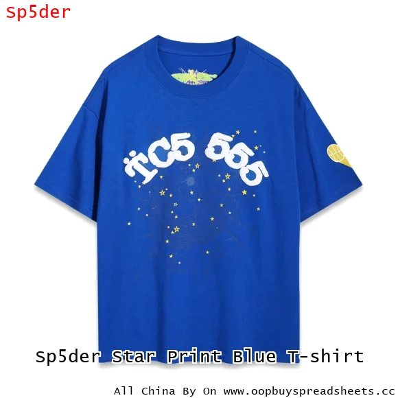 Sp5der Star Print Blue T-shirt