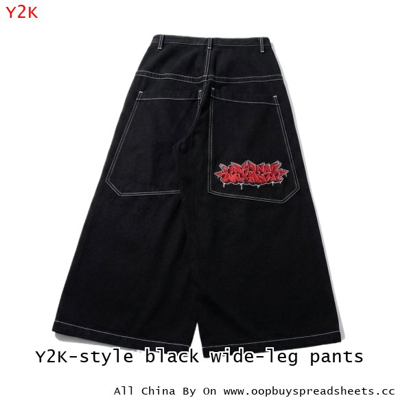 Y2K-style black wide-leg pants