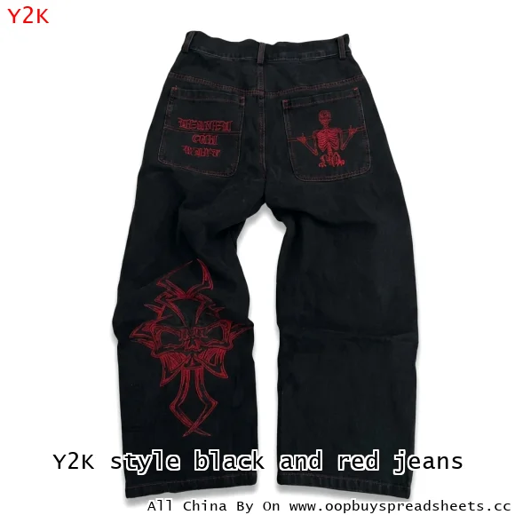 Y2K style black and red jeans