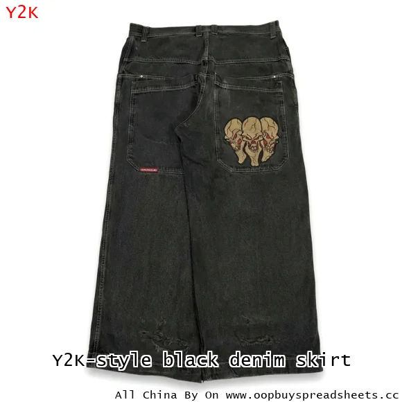 Y2K-style black denim skirt